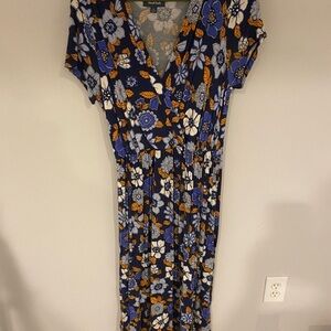 Mod cloth large Floral Blue and Orange Dress